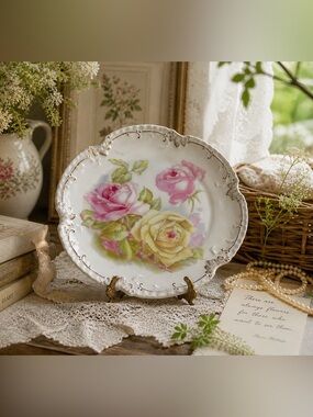 Antique Z.S. & Co. Bavaria "Marseille" Hand-Painted Rose Plate